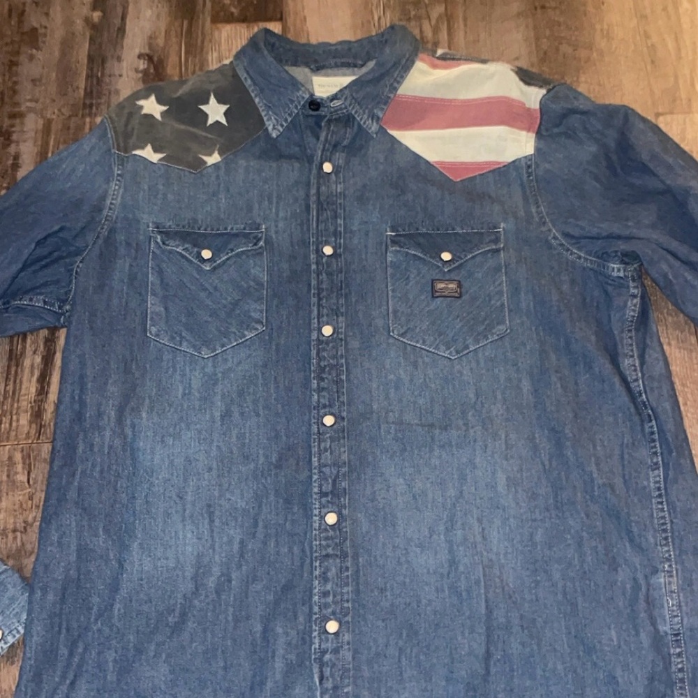 Denim & Supply Ralph Lauren Blue Denim Shirt with Flag Accents